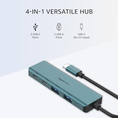Amazon Basics Pro Series 6-in-1 USB HUB, USB-C PD 3, HDMI (4k@60Hz), USB 3.0-5 GBPS Data Transfer Speed, Aux 3.5, Docking Station with Instant Screen- On/Off and One-Click Mute Button (Turquoise)