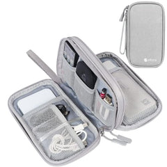 Elfora Compact Cable Organizer Bag | Double Layer Storage Pouch for Cables, Chargers, AirPods, Power Bank & Other Accessories | Durable & Portable Nylon Travel Case with Mesh Pockets – Blue