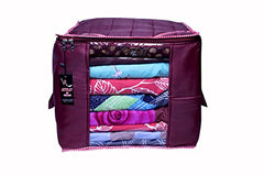 VR ATULIT BY CHOOSY 12 Flap Saree Bag | Clothes Storage Bag for Sarees, Blankets | Large Storage Bag for Clothes with Transparent Zip Covers | Foldable Quilted Bag Organizer with Handle for Wardrobe