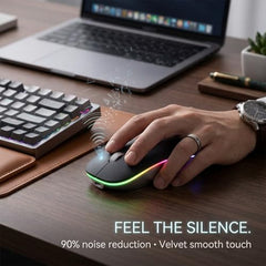 Offbeat Dash 2.4GHz Wireless + Bluetooth 5.1 +5.0 Mouse, Multi-Device Tripel Mode Type C Rechargeable Silent Click Buttons Wireless Bluetooth Mouse 3 Adjustable DPI, Works on 3 Devices (Silver)