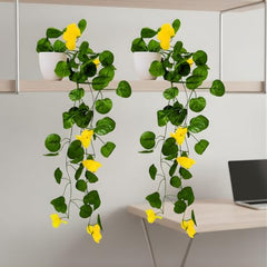 fancymart Artificial Flower Plant Home Décor with Small Size Pot | Pack of 2 | Plant Hanging for Home Decor | Office Decor (DESIGN-01)
