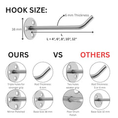 APUS 12" 25 Pcs Wall Mount Display Hooks of Stainless Steel | Pegboard Hook for Display and Hanging in Showrooms, General Stores, Garment Stores, Mobile Shops (Mirror Polish, 12 Inch)