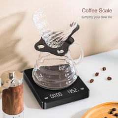 Gadgetronics Smart Coffee Scale with Timer, Rechargeable Digital Scale for Coffee Weighing, 0.1g - 3 kg, LED Touchscreen | USB Rechargeable, Heat-Resistant, Ideal for Baristas & Manual Brewing