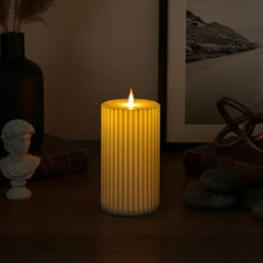 Chronos Pleated Ivory LED Moving Wick Pillar Candle | 4 Inch | White