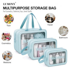 LUMONY® Makeup Pouch Bag Leather Large Capacity Travel Toiletries Organizer Cosmetic Bag with Handle and Divider Multifunctional Makeup Bag for Easy Access Waterproof (Brown)