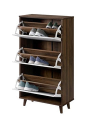 DeckUp Haven 3-Door Shoe Rack (Walnut & White, Matte Finish)