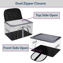 Kuber Industries Pack of 3 PVC Transparent Underbed Storage Bag | Multi-Purpose Garments Bag for Clothes-Toy | Wardrobe Bag with Handle | U Zip | Black