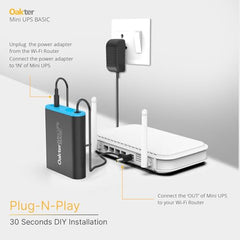Oakter Mini UPS Basic for WiFi Router Broadband Modem | Supports 12V-2A Routers. Backup Upto 3 Hours | WiFi Router UPS Power Backup During Power Cuts| Current Surge & Deep Discharge Protection