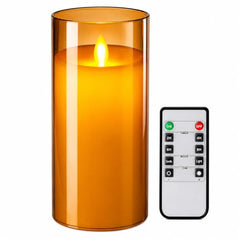 Flameless LED Pillar Candle Set of 2 | Acrylic Fiber Glass | Dancing Faux Wick | Remote Control with Battery Operated 3 AA | Home Décor & Gifting | 3" D x 6" H | Red