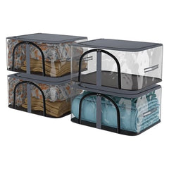 Kuber Industries Pack of 3 PVC Transparent Underbed Storage Bag | Multi-Purpose Garments Bag for Clothes-Toy | Wardrobe Bag with Handle | U Zip | Black