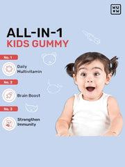 What's Up Wellness Multivitamin Gummies For Kids With Dha, Vitamins And Zinc, Healthy Gummy For Daily Nutrition, Orange Flavored Gummies For Kids And Teenagers –Pack of 2-60 Days (Age 5 –17 Years)