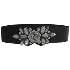 SYGA Women's Diamante Buckle Stretchy PU Leather Cinch Belt in Black (Pack of 1) - WAIST SIZE 26-35 INCHES