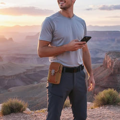 MOMISY Men's Nylon Utility Pouch, Multi-Compartment Travel Phone Bag with Buckle, 17 x 10.5 x 5 cm, Khaki