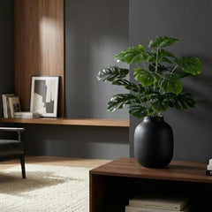 GARDEN GYANI Artificial Areca Palm Plant with Black Pot – 145 cm Tall Faux Tropical Decorative Plant with 35 Leaves for Home, Office & Living Room Décor
