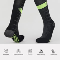 MOMISY Soccer Football Athletic Sports knee High Cotton Blend Socks for Men & Women | Odour Free, Superior Grip-Pack of 1 (Stripe Black)