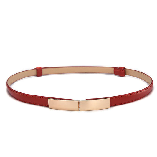 SYGA Women Leather Belt Thin Skinny Metal Gold Elastic Buckle Waistband 22-36 Waist Belt Dress Accessories(RED)
