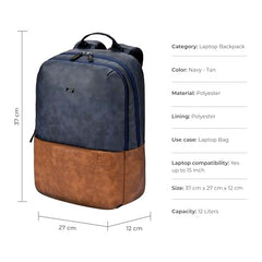 Gear Uber Leatherite Medium Faux Leather Water Resistant 2 Compartment Laptop Backpack/Casual Backpack/Daypack/Travel Backpack/College Bag For Men/Women (Navy-Tan), 26 Litres