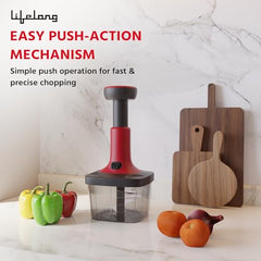 Lifelong Push Chopper 650ml | Compact and Efficient Vegetable, Onion, and Garlic Chopper, Essential Manual Kitchen Cutter for Quick and Easy Food Preparation, Ideal for Small Kitchens and Meal Prep