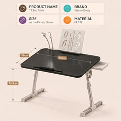 StarAndDaisy T9 Foldable Bed Table for Laptop & Study, 4-Level Adjustable Angled Tabletop, Large Desktop Surface with Anti-Slip Stopper, Tablet & Phone Slot, Storage Drawer, Stable Legs, PP & TPE