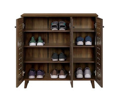 DeckUp Amari Engineered Wood 3-Door Shoe Rack (Walnut, Matte Finish)