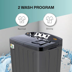 VW Visio World 8.5 kg semiautomatic Top Load Washer Only with Powerful Wash, V8 Supreme-Wash, Black/Grey