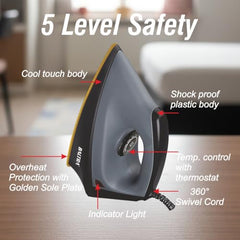 Baltra Casual 750 Watts Dry Iron | Non Stick Coated Soleplate | Light Weight | Adjustable Temperature Control | Cotton Braided Swivel Cord | Press Iron for Clothes | 2 Years Warranty