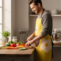 MOMISY Waterproof Kitchen Apron, Cooking Apron with Large Front Pocket, Daisy Print Design (Yellow)