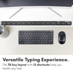 Macally Small Wireless Keyboard and Mouse Combo - An Essential Workspace Duo - 2.4G Wireless Keyboard Mouse for PC - 78 Key Mini Keyboard and Mouse with Slim Body, Quiet Click Buttons, and 3 DPI Modes
