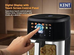 KENT Digital Air Fryer 5L | 1400W | Bake, Grill & Roast | Up to 80% Less Oil Usage | 8 Preset Menu | Rapid Heat Circulation | Digital Display & Touch Control Panel | Glass Window with in built Light