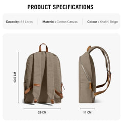 DailyObjects Pedal Everyday Casual Laptop Backpack (16L) Fits Upto 14 Inch Laptop, Unisex Travel Backpack Durable Canvas Material, Zippered Compartments With Pockets (Beige)