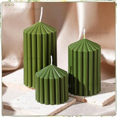 CANDLE CABINETS Ribbed Pillar Candle Set of 3 – 3.2x2 Inch Soy Wax Scented Candles – Minimalist Ribbed Texture for Aesthetic Home Decor & Romantic Gifting (Light Blue)