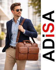 ADISA Laptop Bag for Men - Faux Leather Office Messenger Briefcase with Laptop Compartment for Work, Business, Corporate & Professional Use (LB6055)