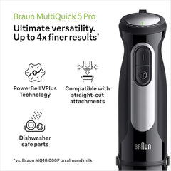 Braun MultiQuick 5, Powerful 1000W Hand Blender, Patented PowerBell Technology, Made in Europe, Guranteed Splash-Proof, Speed + Turbo, All-in-1: Blender, Grinder, Chopper & Whisker (MQ55236 Black)