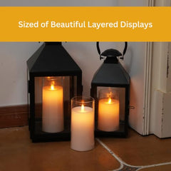 Flameless LED Pillar Candle Set of 2 | Acrylic Fiber Glass | Dancing Faux Wick | Remote Control with Battery Operated 3 AA | Home Décor & Gifting | 3" D x 6" H | Red