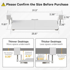 BONTEC Keyboard Tray Under Desk, Pull Out Keyboard & Mouse Tray With C-Clamp, 25.6 X 11.8 Inch Steady Slide-Out Computer Drawer For Typing, White With USB Connection