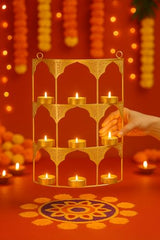 CraftVatika Tealight Candle Holder,Festiv Diwali Decor Items, Wall Mounted Hanging Iron Leaf Design Tealight Candle Holder Stand Frame for Home Christmas Diwali Decoration Items, Wall Decor Items