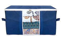 Kuber Industries Leheriya Design Underbed Storage Bag, Storage Organiser, Blanket Cover Set Of 3 (Royal Blue, Non-Woven), 65 x 47 x 33 Centimeters