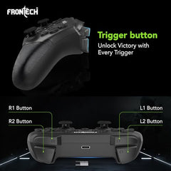 FRONTECH Fire Wired Gaming Pad with USB Type-C, Dual Vibration Motors, RGB Lighting, Trigger Button, Compatible with PS3, PC & Android TV (GP-0001, Black)