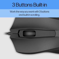 HP X500 Wired Mouse (Black, E5E76AA)