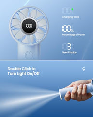 Gaiatop Powerful Hand Fan, Portable Personal Fan Handheld Fan, 3 Speed Foldable Desk Fan with Digital Display, 2000mAh USB Rechargeable Fan for Indoor Outdoor