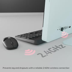 iBall ClickSet S450 Wireless Keyboard & Mouse Combo, 104-Key Full Size Keyboard, 12 Media Keys, Retractable Stand, ₹ Key, UV Coated Keys, Mobile Slot, 1200 DPI Mouse, 3 Buttons, High Precision