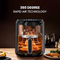 Faber 4L 1350W Digital Air Fryer | Fry, Bake, Roast | 85% Less Oil, 200°C Swirl Heating Technology |10-Preset Menu|Touch Control Interface| Auto Shut-Off |2 Yrs Comprehensive Warranty|Black