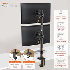 Artikel Double Monitor Desk Mount | Adjustable Heavy Duty Monitor Arms | VESA Mount with C Clamp & Grommet Mounting Base | Computer Monitor Stand for Screen up to 27 inch | Table Mounted | Black