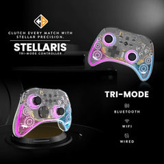 Cosmic Byte Stellaris Controller, 3 Modes Wifi + Bluetooth + Wired for PC, iOS, Android, Hall Effect Trigger and Upgraded TMR Joystick, Macros, 1000mAh Battery, RGB LED, Software Support (Black)