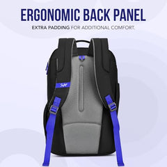 Skybags Porto Spacious 40L Weekender Backpack, 2 Compartments, Black-Blue | Laptop Compatible (Upto 17"), Front & Shoe Compartments, Padded Handles, Travel/ Office Bag, Unisex, 1-Year Global Warranty