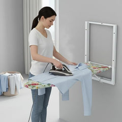CIPLA PLAST Wall Mount Ironing Table/Board | Space-Saving & Foldable Mechanism | Wooden Surface | DIY Assembly | Easy-Release Lever, Removable Cotton Cover & Mounting Hardware | 85X34 CMS