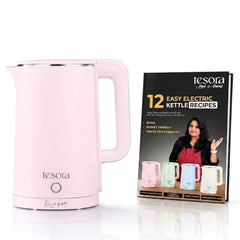 Tesora 1.8L Electric Kettle, 1500W,Stainless Steel Interior, 12 Recipe Book | Electric Water Boiler, Tea Maker, 1500W Fast Boiling, Cool-Touch Body, 360° Base, Auto Shut-Off, Boil-Dry Protection