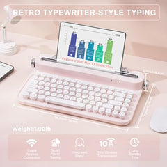 YUNZII ACTTO B303 Wireless Typewriter Keyboard, Retro Bluetooth Aesthetic Keyboard with Integrated Stand for Multi-Device (B303, Midnight)