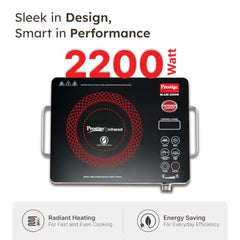 Prestige Blaze 2200 Watts Infrared Cooktop | Preset Indian Menu Options & Timer | Compatible With Any Metal Cookware With Flat Bottom | Easy to clean | Portable | Black | 1Y Warranty | BIS
