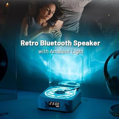 Aureo Vintage Bluetooth Speaker | The Waves Portable Player with Adjustable Lighting & Clock for Bedroom, Party, and Home (Blue)